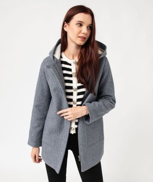 Manteau court zippé à capuche doublée sherpa femme vue2 - GEMO(FEMME PAP) - GEMO