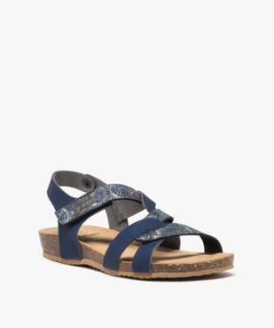 Sandales femme en cuir avec bride cheville à scratch et brides fantaisie zip-zag vue2 - GEMO (CASUAL) - GEMO