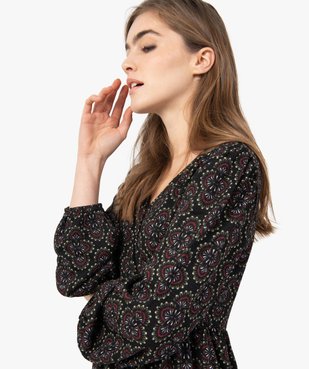 Robe femme imprimée à manches longues avec haut cache-cœur  vue2 - GEMO(FEMME PAP) - GEMO