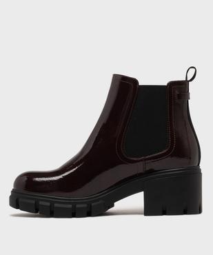 Boots femme vernies à talon carré et semelle crantée dessus verni vue3 - 5 MILES - GEMO
