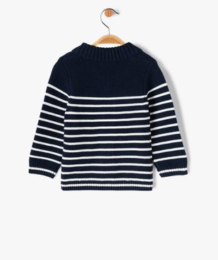 Gilet rayé en coton avec large col bébé garçon vue3 - GEMO(BEBE DEBT) - GEMO