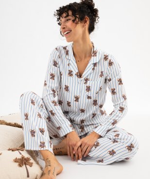 Pyjama à rayures et motifs oursons femme - LuluCastagnette vue2 - LULUCASTAGNETTE - GEMO
