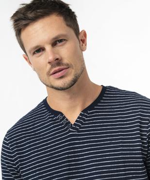 Tee-shirt manches courtes col fantaisie à rayures jacquard homme vue2 - GEMO (HOMME) - GEMO