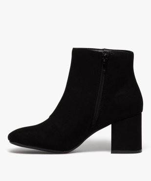 Boots femme à talon carré en velours uni et à zip vue3 - GEMO 4G FEMME - GEMO
