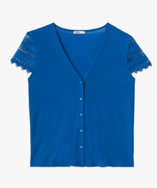 Tee-shirt boutonné à manches courtes en dentelle femme vue4 - GEMO(FEMME PAP) - GEMO