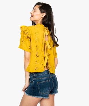 Blouse à manches courtes volantées avec broderie anglaise vue3 - FOLLOW ME 2 - GEMO