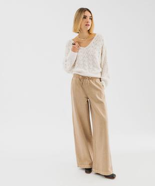 Pull loose col V en maille ajourée femme vue5 - GEMO(FEMME PAP) - GEMO