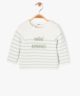 Pull brassière rayé avec message brodé bébé vue1 - GEMO(BB COUCHE) - GEMO