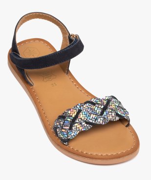 Sandales fille en cuir suédé et à scratch avec bride tressée scintillante vue5 - GEMO 4G FILLE - GEMO