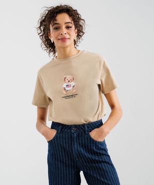 Tee-shirt manches courtes avec motif ourson femme - LuluCastagnette vue1 - LULU CASTAGNETTE G4G D - GEMO