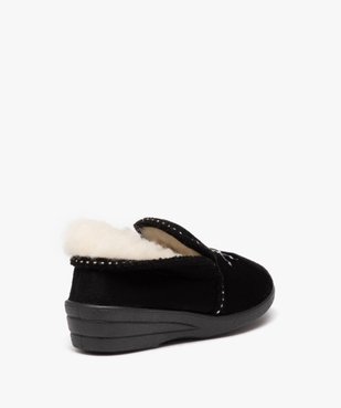Chaussons femme pantoufles unies à col retourné avec semelle compensée et dessus brodé vue4 - GEMO 4G FEMME - GEMO