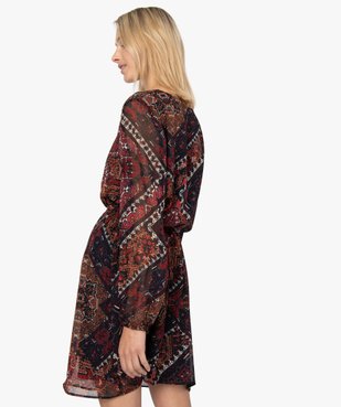Robe femme imprimée avec fil pailleté et manches longues vue3 - GEMO(FEMME PAP) - GEMO