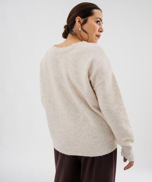 Pull col V en maille douillette avec finitions dentelle femme grande taille vue3 - GEMO 4G GT - GEMO