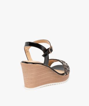 Sandales femme compensées à brides vernies et brodées vue4 - GEMO(URBAIN) - GEMO