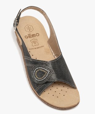Sandales femme confort à talon compensée avec bride scratch strassée vue5 - GEMO (CONFORT) - GEMO