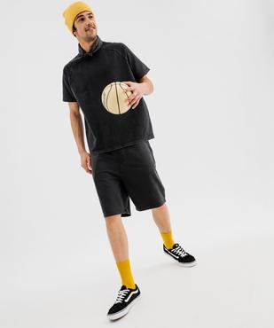 Sweat manches courtes en maille extensible délavée homme vue4 - GEMO (HOMME) - GEMO