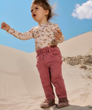 Pantalon bébé fille en toile de coton avec ceinture froncée vue1 - GEMO(BEBE DEBT) - GEMO