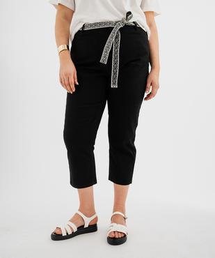 Pantacourt slim taille haute en coton stretch avec ceinture à nouer femme grande taille vue1 - GEMO 4G GT - GEMO