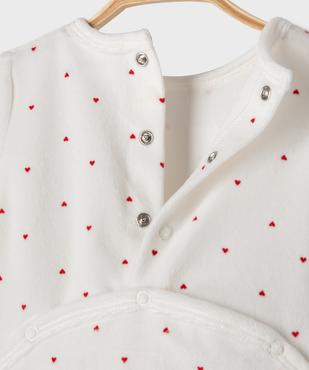 Pyjama en velours à petits cœurs et broderies oiseaux bébé vue3 - GEMO 4G BEBE - GEMO
