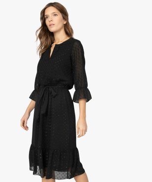 Robe femme effet plumetis pailletés avec manches dentelle vue1 - GEMO(FEMME PAP) - GEMO