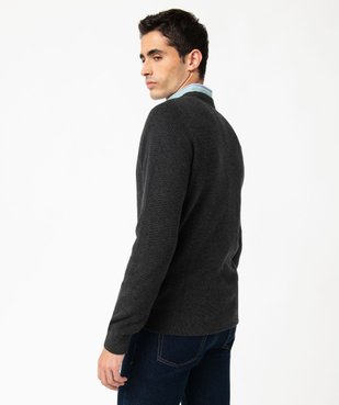 Pull col rond en coton uni homme vue3 - GEMO (HOMME) - GEMO