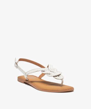 Sandales femme à talon plat et brides entre-doigts tressées en cuir vue2 - GEMO (CASUAL) - GEMO