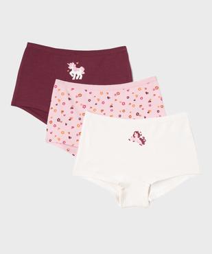 Boxers en coton biologique à motifs licornes fille (lot de 3) vue1 - GEMO 4G FILLE - GEMO