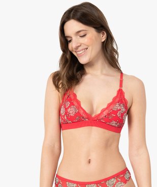 Soutien-gorge triangle à motifs fleuris et dentelle vue1 - GEMO(HOMWR FEM) - GEMO