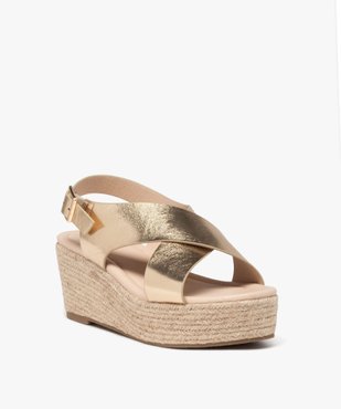 Sandales femme à talon compensé en corde et à larges brides métallisées vue4 - GEMO 4G FEMME - GEMO