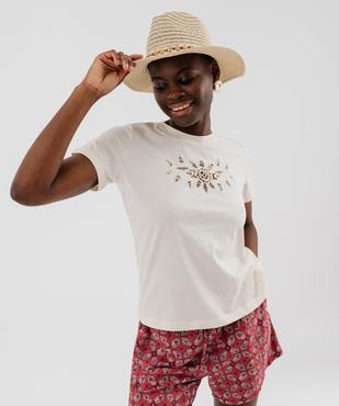 Tee-shirt manches courtes avec broderie sur le buste femme vue5 - GEMO(FEMME PAP) - GEMO