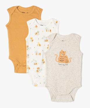 Bodies sans manches à motifs savane bébé garçon (lot de 3) vue1 - GEMO 4G BEBE - GEMO