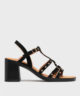Sandales à talon en cuir à brides cloutées femme - Tanéo vue1 - TANEO - GEMO