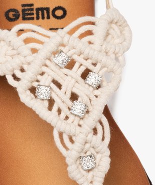 Sandales femme à entre-doigts dessus en macramé uni avec bijoux strass vue6 - GEMO (CASUAL) - GEMO