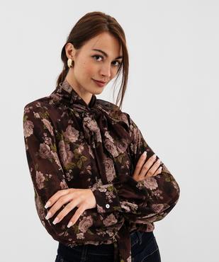 Blouse manches longues en voile transparent et col lavallière femme vue1 - GEMO(FEMME PAP) - GEMO
