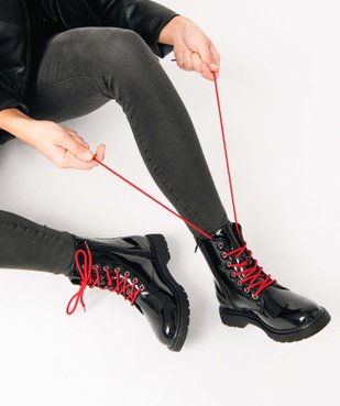 Boots femme rangers à semelle crantée et dessus fantaisie Dessus uni et vernis vue1 - GEMO (CASUAL) - GEMO