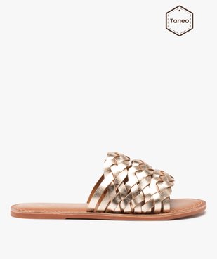 Mules femme à talon plat dessus cuir tressé - Tanéo Coupe spéciale pied large vue1 - TANEO - GEMO