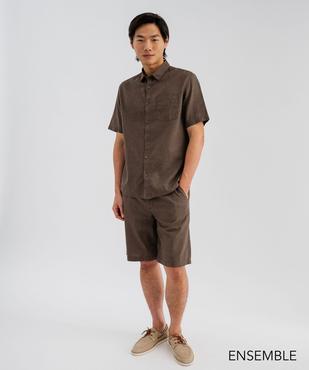 Ensemble chemise manches courtes et short en lin marron pour homme - GEMO