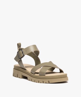 Sandales femme unies en cuir à épaisse semelle crantée vue2 - GEMO (CASUAL) - GEMO