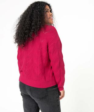 Pull femme grande taille en maille ajourée fantaisie et col V vue3 - GEMO (G TAILLE) - GEMO