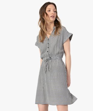 Robe femme imprimée à manches courtes et col chemise vue1 - GEMO(FEMME PAP) - GEMO