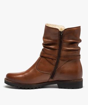 Boots fourrées femme dessus cuir uni à bride décorative – Tanéo vue3 - TANEO - GEMO