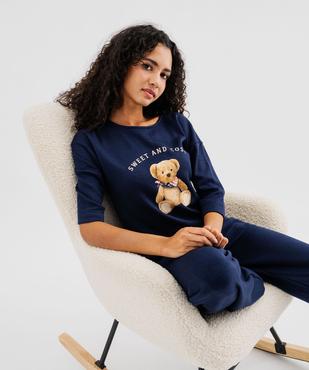 Pyjama en maille douillette avec ourson sur l’avant femme - LuluCastagnette vue1 - LULUCASTAGNETTE - GEMO