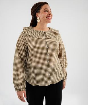 Chemise manches longues en coton stretch à carreaux et grand col femme grande taille vue1 - GEMO (G TAILLE) - GEMO