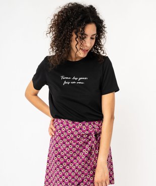 Tee-shirt manches courtes en coton à message femme vue1 - GEMO(FEMME PAP) - GEMO