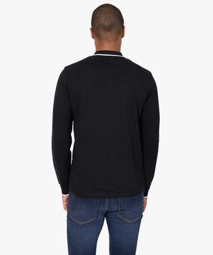 Polo homme à manches longues en maille piquée et finition rayée vue3 - GEMO (HOMME) - GEMO
