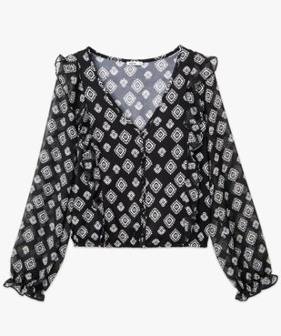 Tee-shirt femme imprimé à manches longues en voile et volants vue4 - GEMO(FEMME PAP) - GEMO