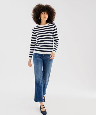 Pull rayé en coton en maille ajourée femme - LuluCastagnette vue4 - LULU CASTAGNETTE GEMO FOR GOOD - GEMO