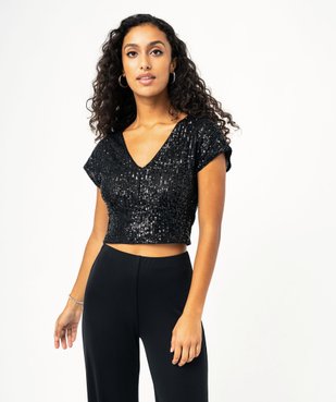 Tee-shirt sans manches court à sequins femme vue1 - GEMO(FEMME PAP) - GEMO