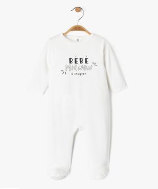 Pyjama en velours bébé avec message sur le buste vue1 - GEMO(BB COUCHE) - GEMO
