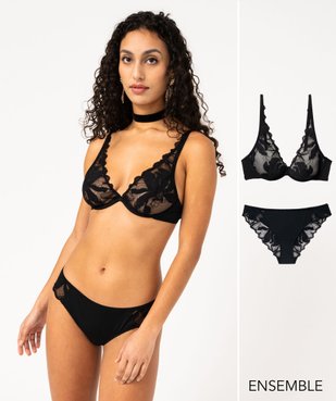 Ensemble soutien-gorge foulard et culotte noir pour femme - GEMO